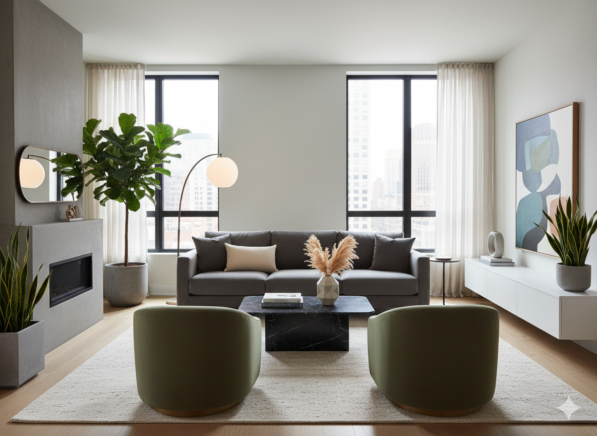 Styled living room with modern furniture